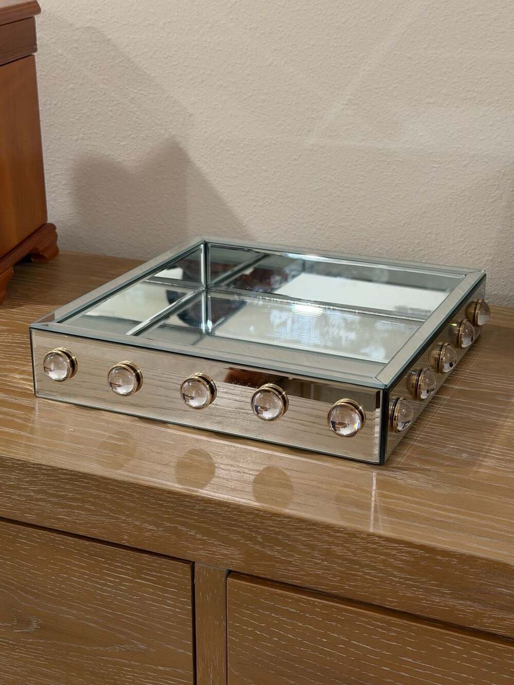 Bella Lux Mirrored Vanity Tray with Crystal Ball Accents